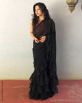 EE-S10605 - Black pink Faux Georgette saree