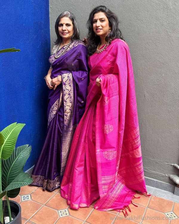 EE-Y08974 Pink Rawsilk Saree