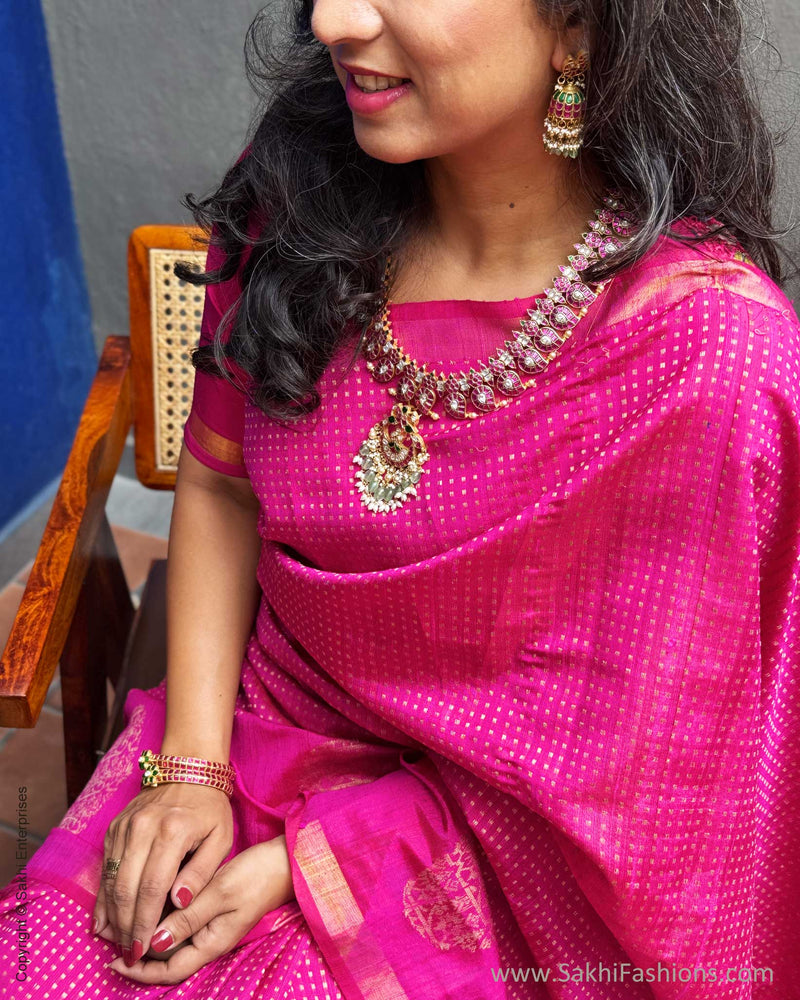 EE-Y08974 Pink Rawsilk Saree