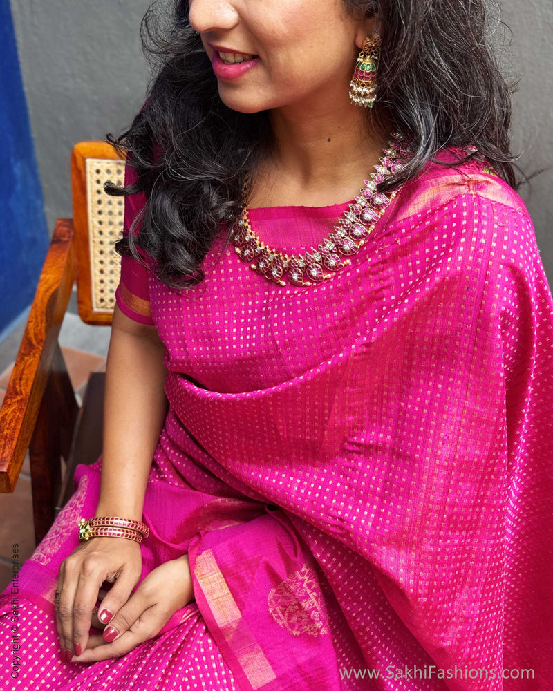EE-Y08974 Pink Rawsilk Saree