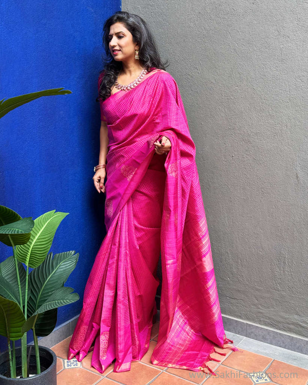 EE-Y08974 Pink Rawsilk Saree