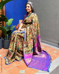 EE-Y09754 Kalamkari Kora Kanchi Sari