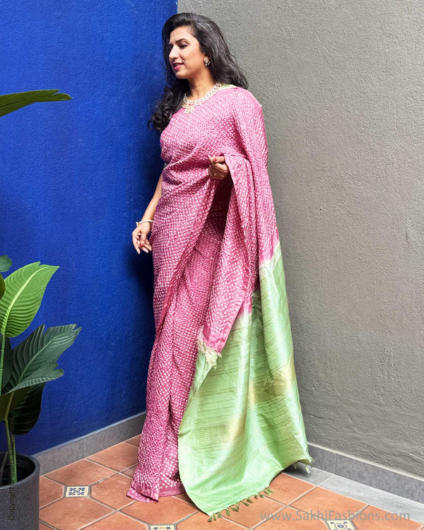 EE-Y09605 Pink Green Bandhini Kanchi