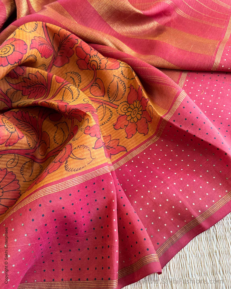 EE-Y09635 Orange Kalamkari Kanchi Silk