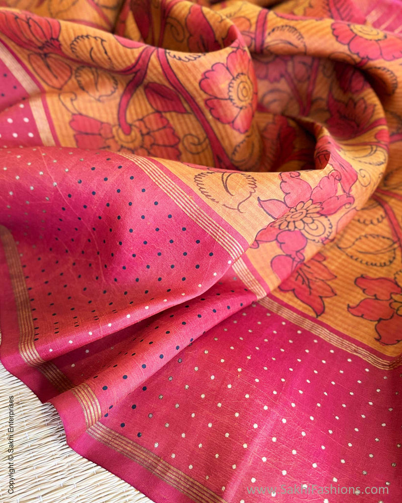 EE-Y09635 Orange Kalamkari Kanchi Silk