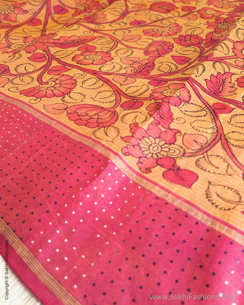 EE-Y09635 Orange Kalamkari Kanchi Silk