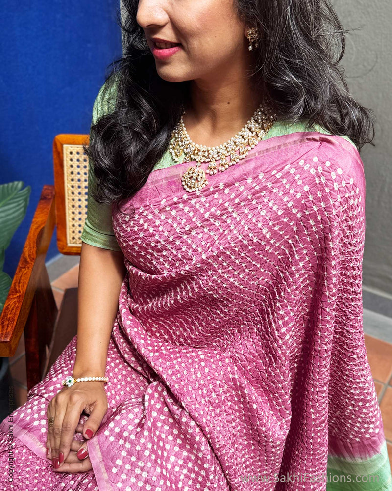 EE-Y09605 Pink Green Bandhini Kanchi