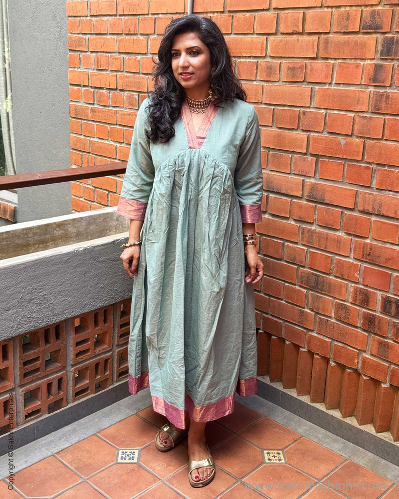 EE-G06848D Green Mangalgiri Dress