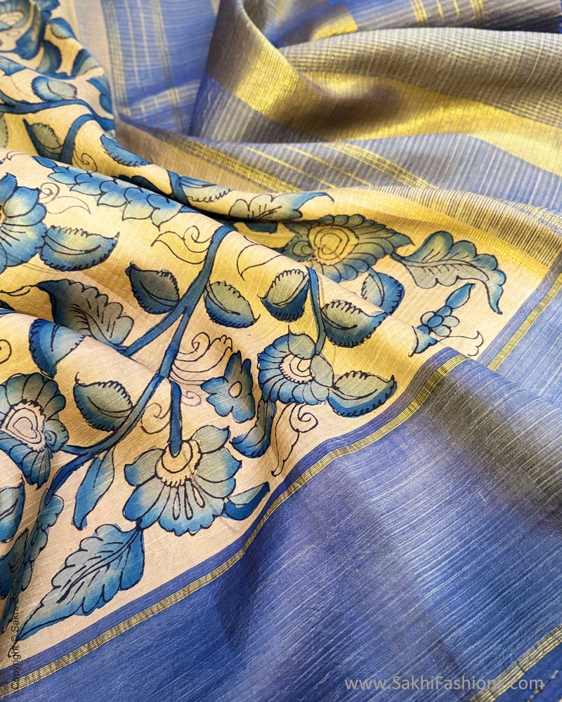 EE-Y09325 Blue Kalamkari Kanchi Silk