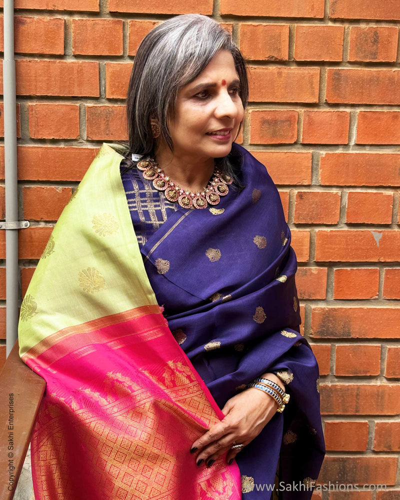 EE-Y09707 Blue Double Pallu Kanchi