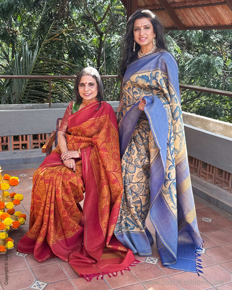 EE-Y09325 Blue Kalamkari Kanchi Silk