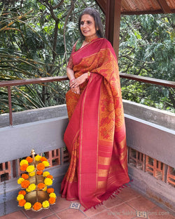 EE-Y09635 Orange Kalamkari Kanchi Silk