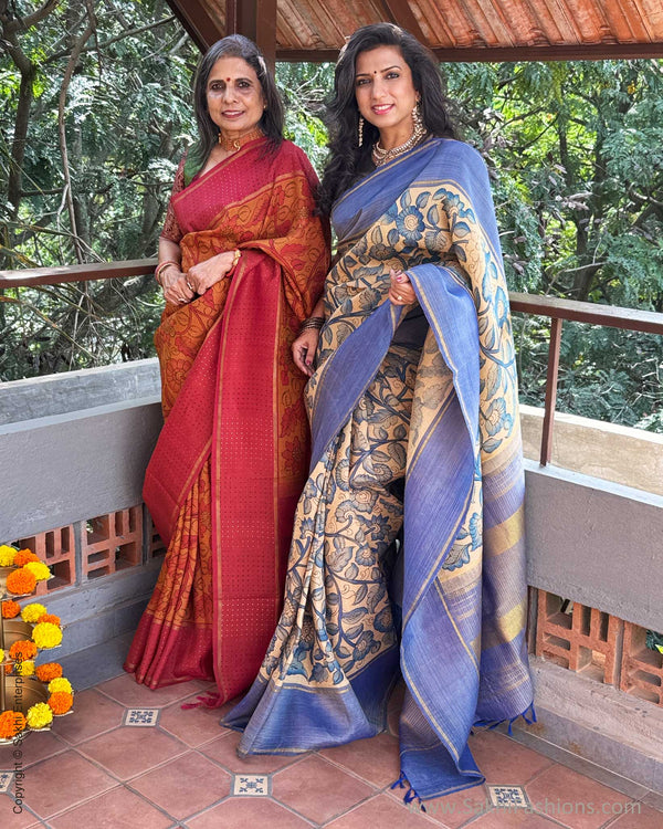 EE-Y09635 Orange Kalamkari Kanchi Silk