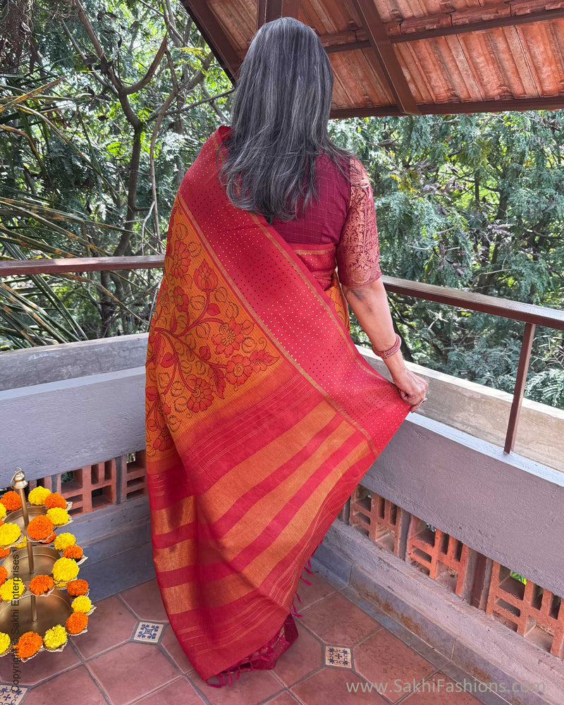 EE-Y09635 Orange Kalamkari Kanchi Silk