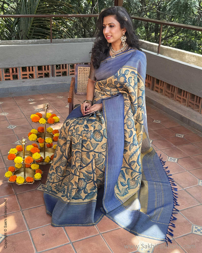 EE-Y09325 Blue Kalamkari Kanchi Silk