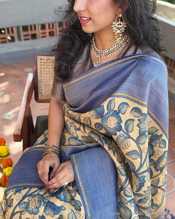 EE-Y09325 Blue Kalamkari Kanchi Silk
