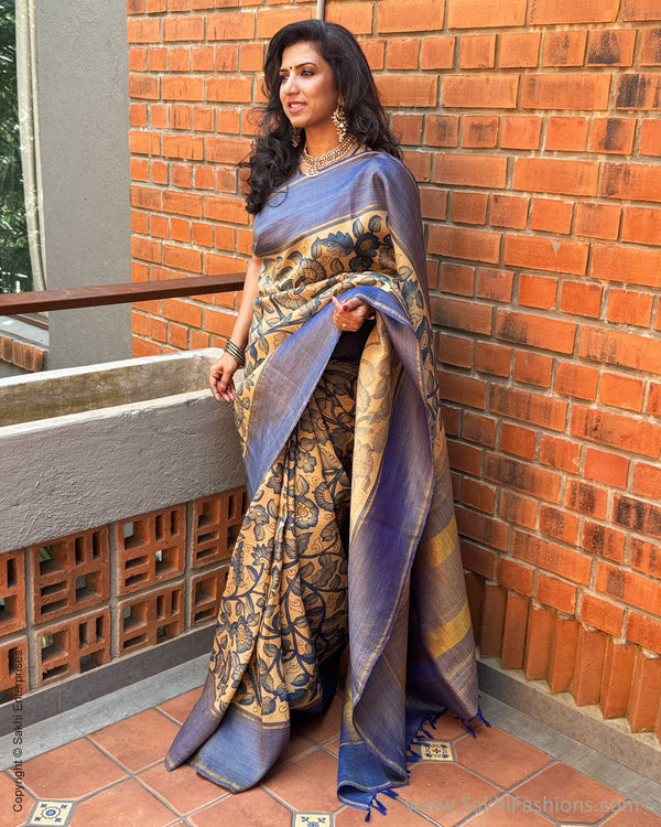 EE-Y09325 Blue Kalamkari Kanchi Silk