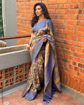 EE-Y09325 Blue Kalamkari Kanchi Silk