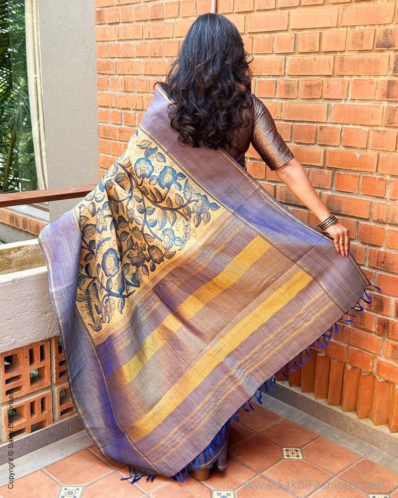 EE-Y09325 Blue Kalamkari Kanchi Silk