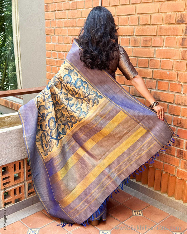 EE-Y09325 Blue Kalamkari Kanchi Silk