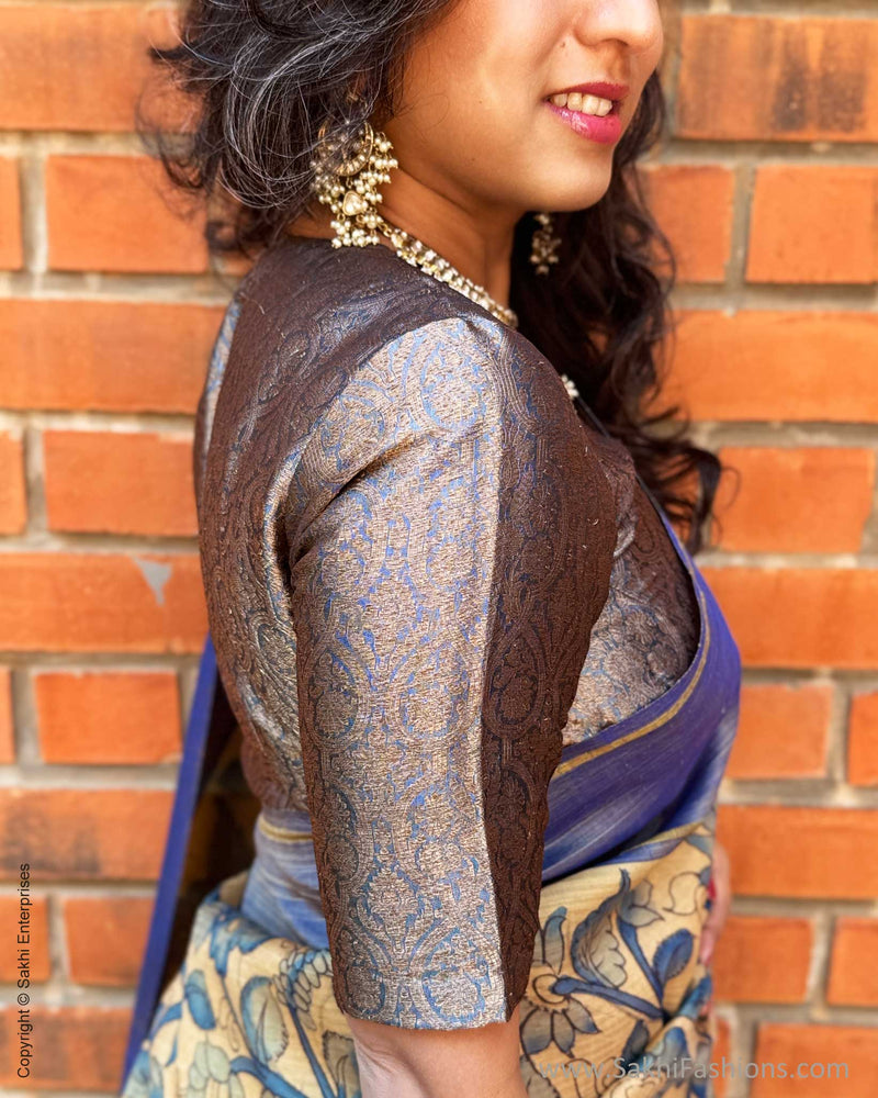 EE-Y09325 Blue Kalamkari Kanchi Silk