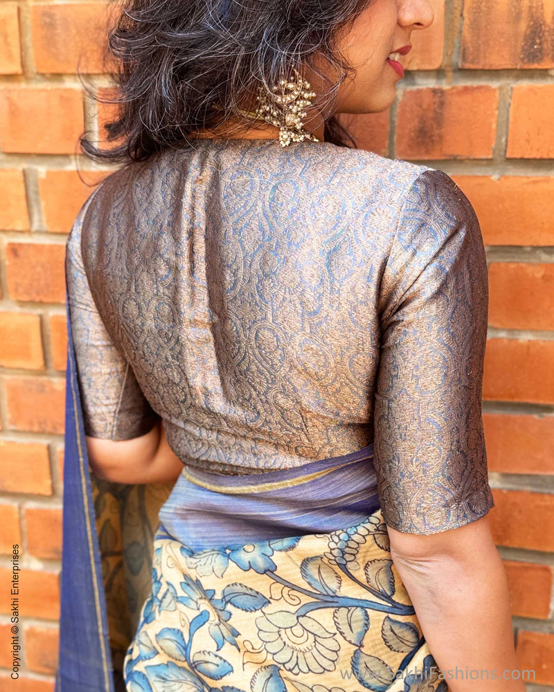 EE-Y09325 Blue Kalamkari Kanchi Silk