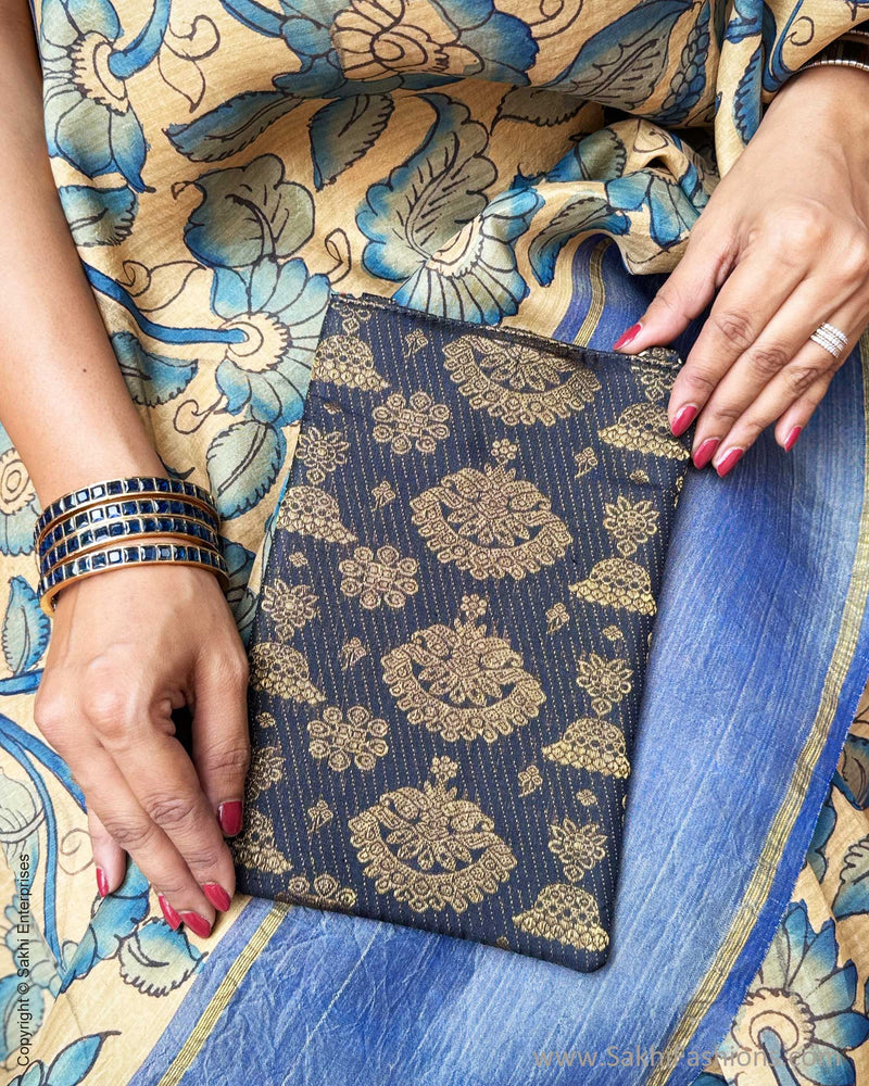 EE-Y09325 Blue Kalamkari Kanchi Silk