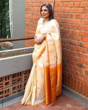 EE-Y09709 Cream Kora Kanchi saree