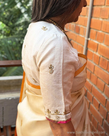 EE-Y09709 Cream Kora Kanchi saree