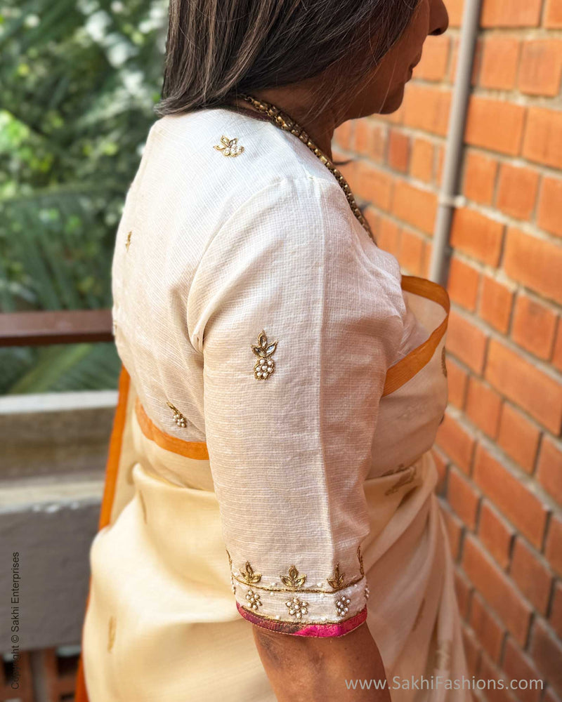 EE-Y09709 Cream Kora Kanchi saree