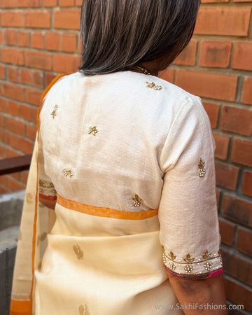 EE-Y09709 Cream Kora Kanchi saree