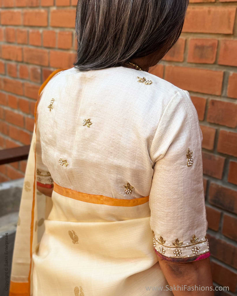 EE-Y09709 Cream Kora Kanchi saree