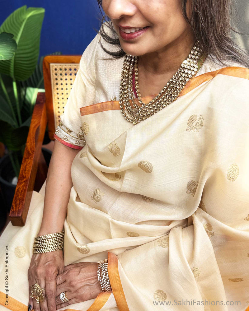 EE-Y09709 Cream Kora Kanchi saree