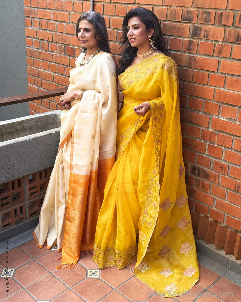 EE-Y09709 Cream Kora Kanchi saree