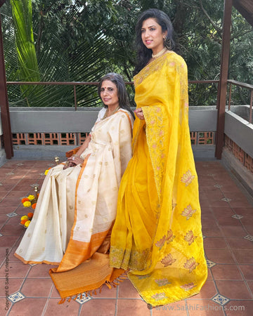 EE-Y09709 Cream Kora Kanchi saree