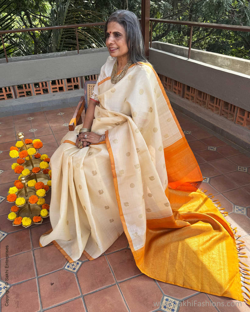 EE-Y09709 Cream Kora Kanchi saree
