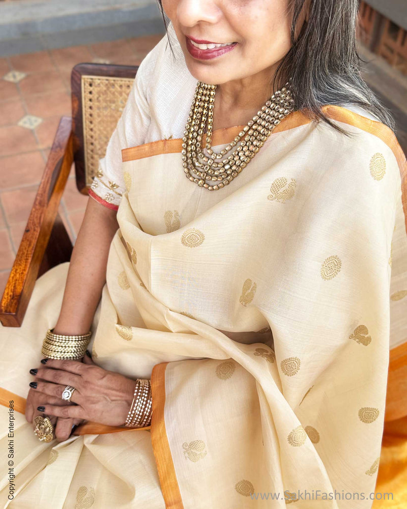 EE-Y09709 Cream Kora Kanchi saree