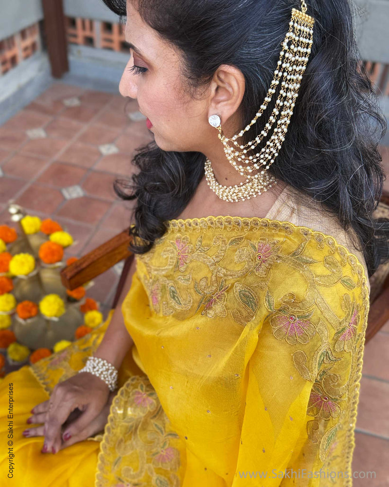 EE-Y09646 Yellow Organza Sari