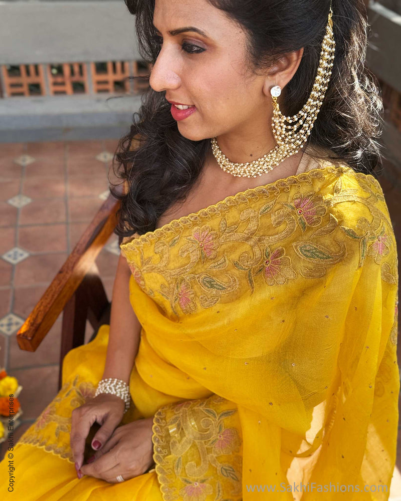 EE-Y09646 Yellow Organza Sari