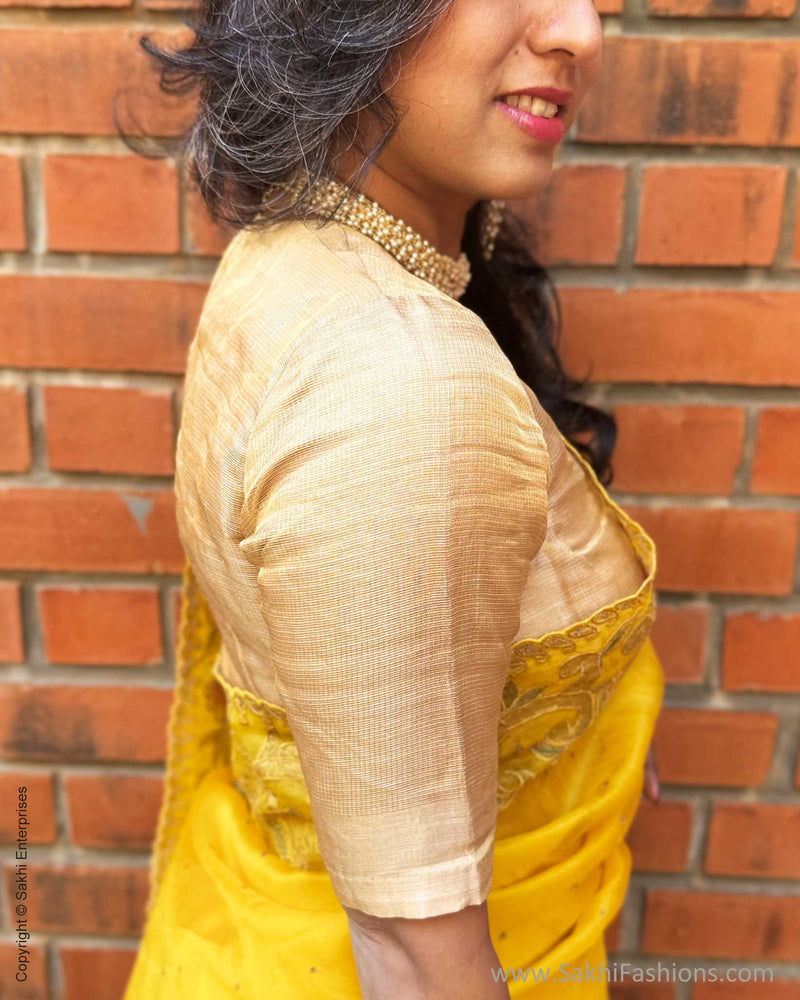 EE-Y09646 Yellow Organza Sari