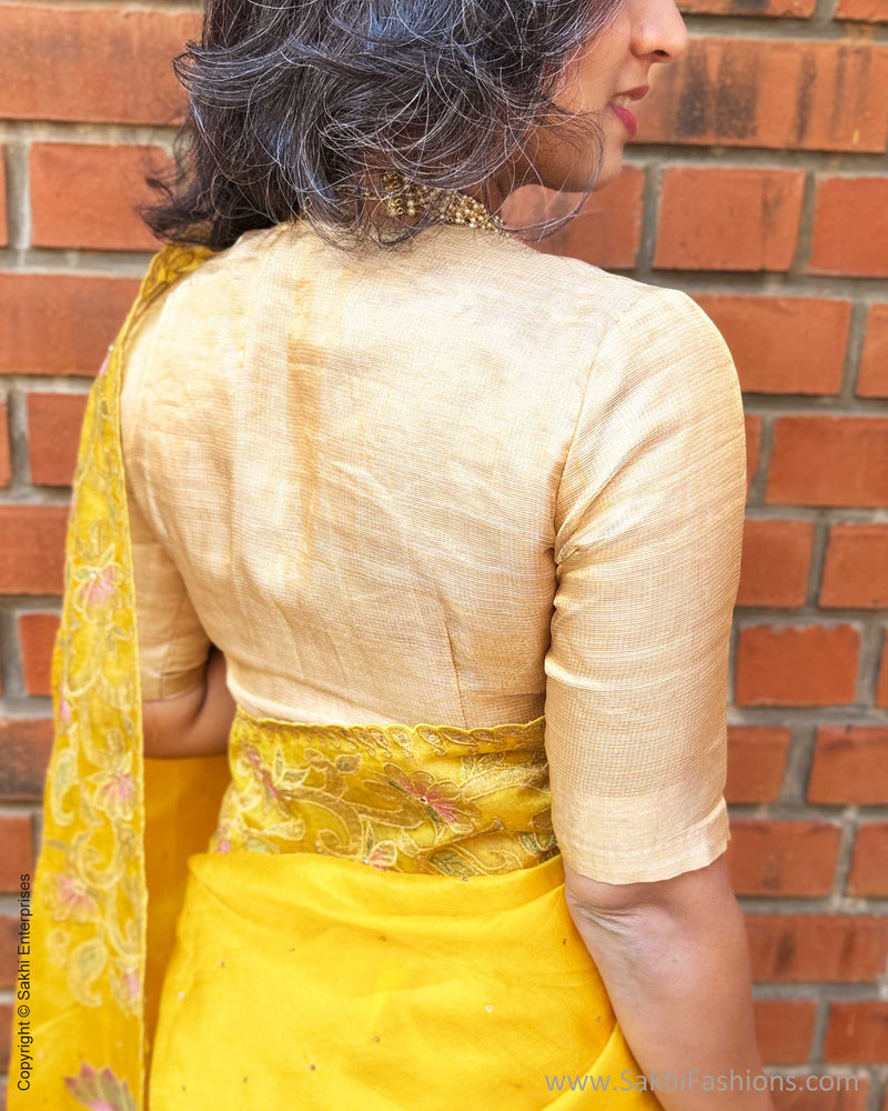 EE-Y09646 Yellow Organza Sari