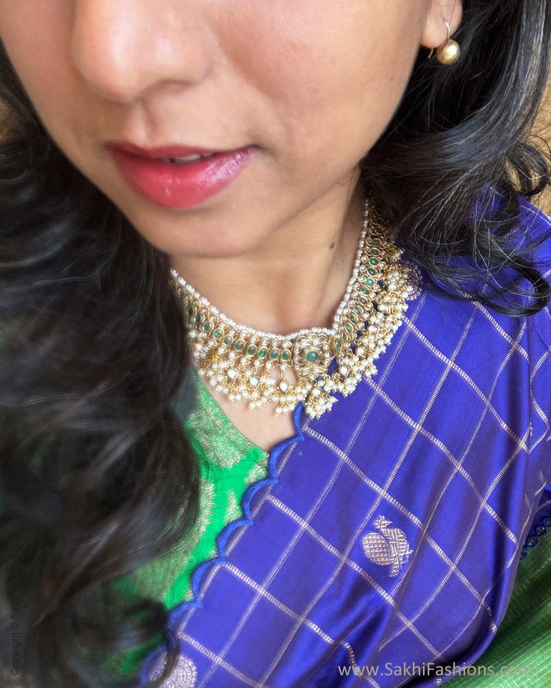 BL-W13717 Blue Green Kanchi CutWork Blouse