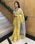 EE-R22980 Yellow Organza Cutwork saree