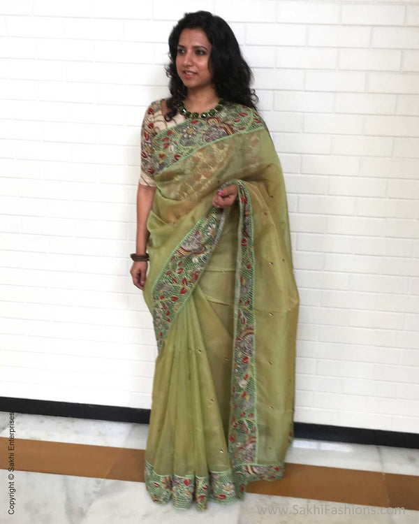 EE-YG06430 Green Kalam Cutwork