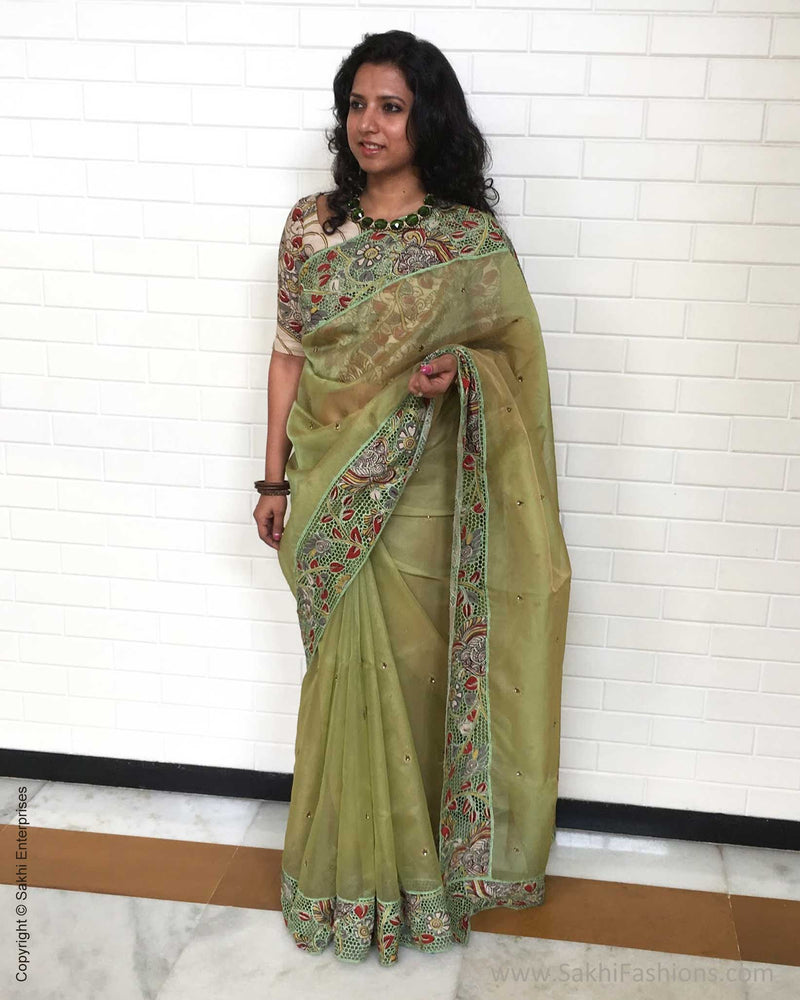 EE-YG06430 Green Kalam Cutwork