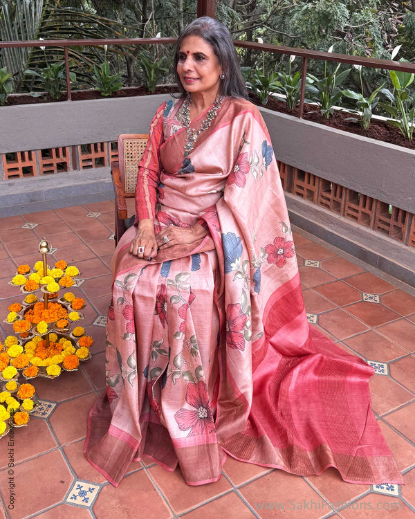 EE-Y09980 Peach Tussar Saree