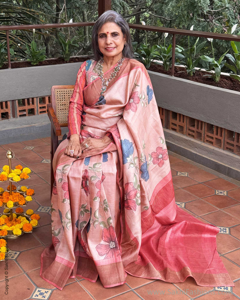 EE-Y09980 Peach Tussar Saree