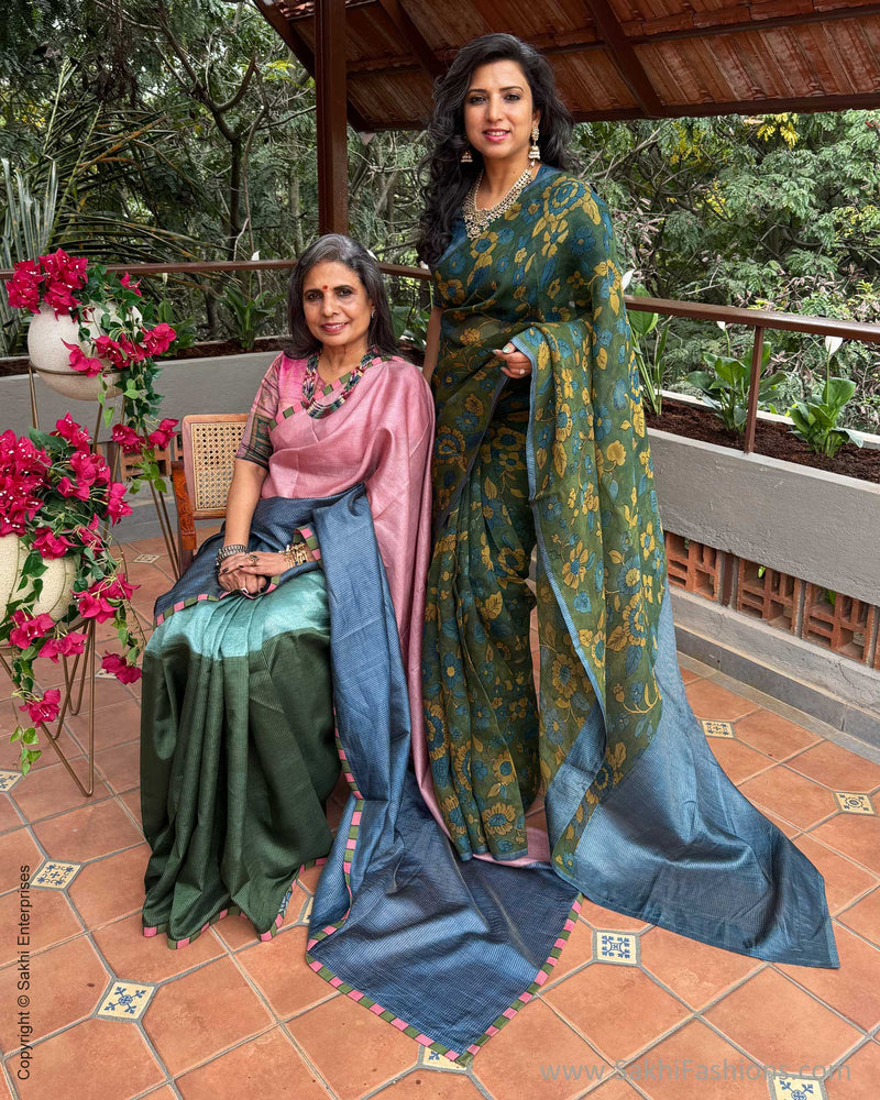 EE-Y08345 Kalamkari Blue Organza sari
