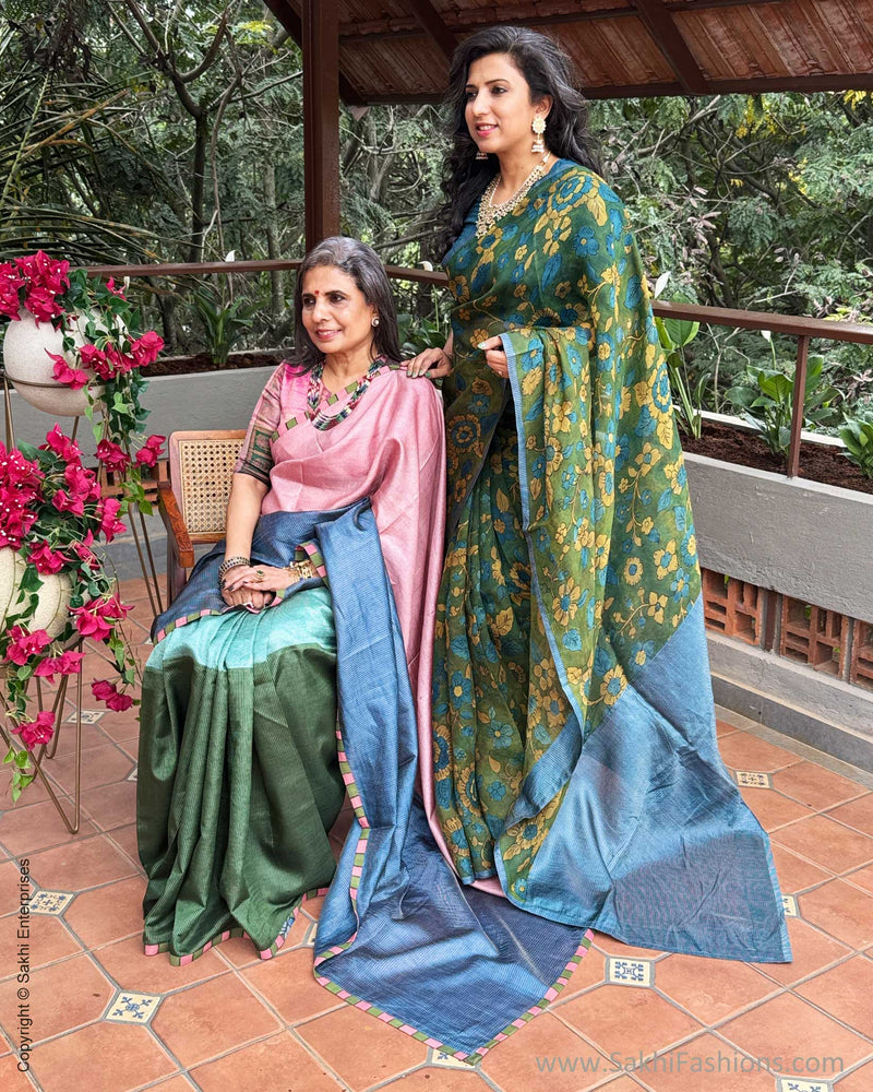 EE-Y08345 Kalamkari Blue Organza sari