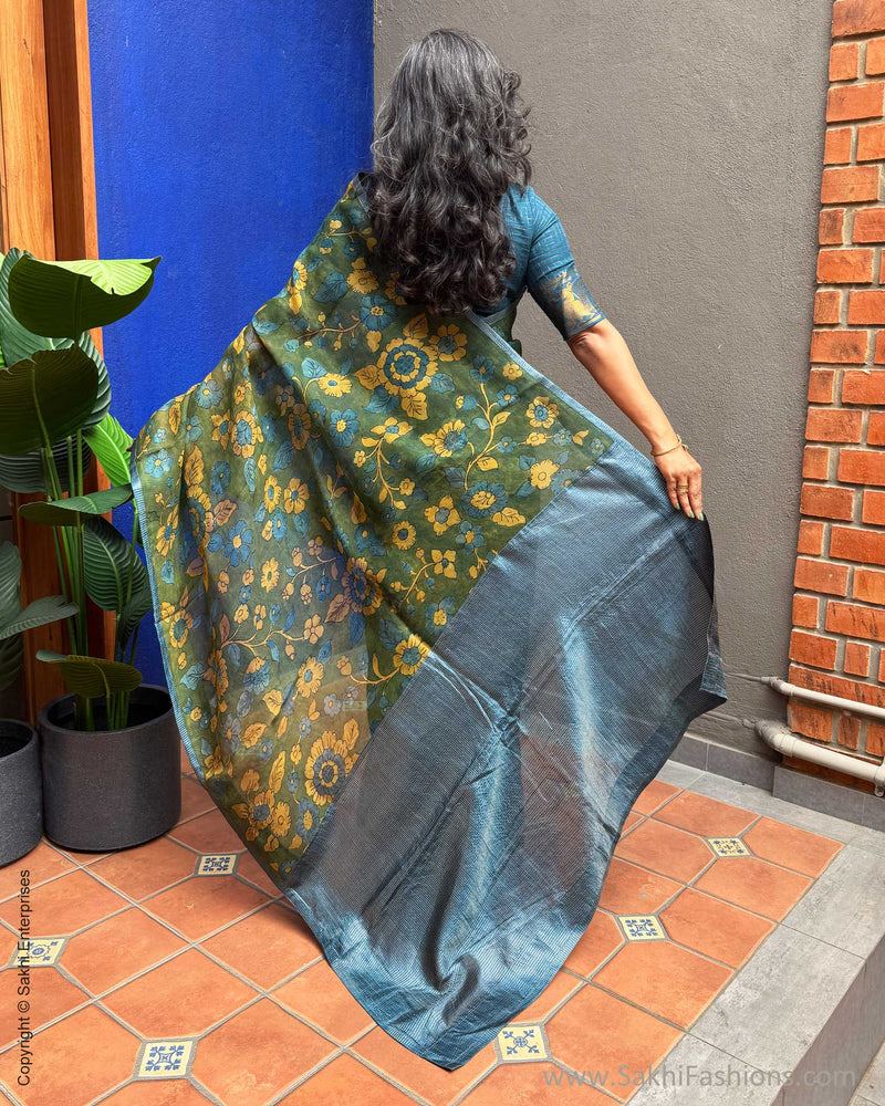 EE-Y08345 Kalamkari Blue Organza sari